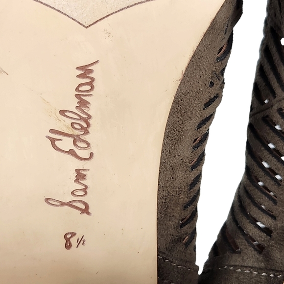 Sam Edelman Rocco Taupe Tan Microsuede Open Toe Ankle Boots Women's Size 8.5 - Picture 11 of 12